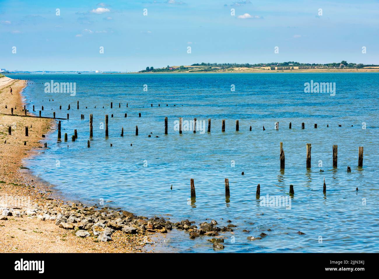View across the Swale Estuary to the Isle of Sheppey from Seasalter in Kent, England Stock Photo