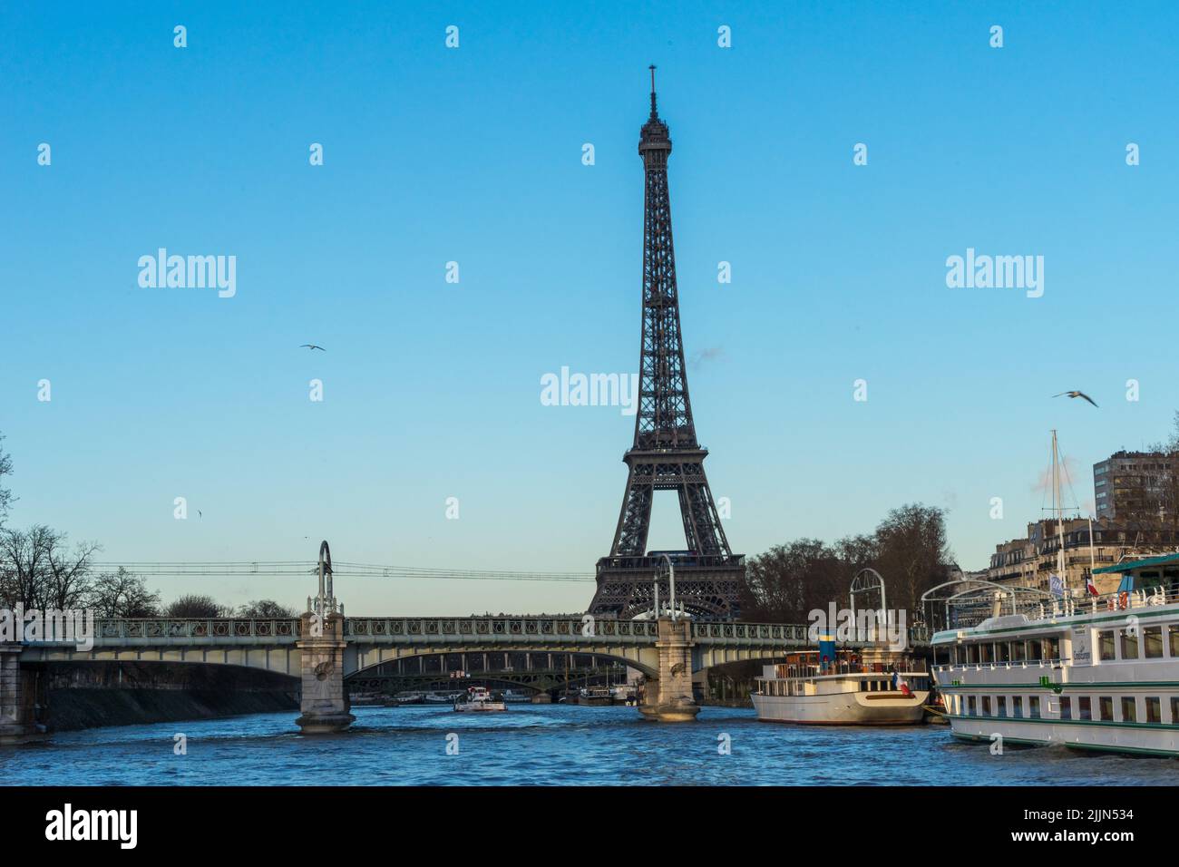 A view of the enchanting Eiffel Tower in the daytime in Paris. Stock Photo