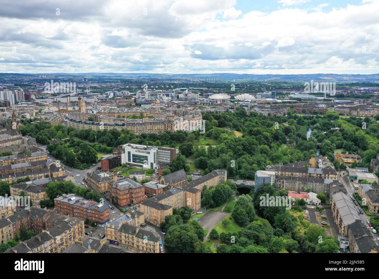 Aerial drone viewe of West End of Glasgow Stock Photo