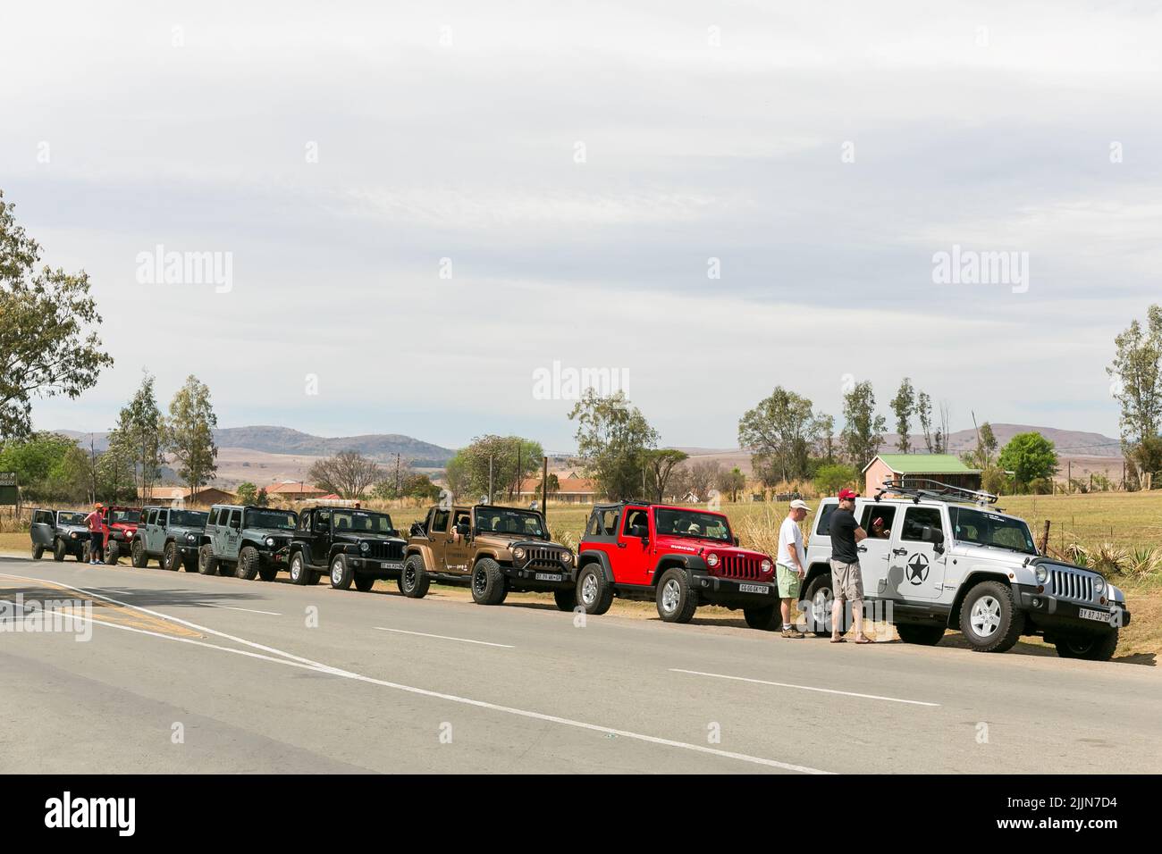 The Jeep owners club in Drakensberg Mountains in Harrismith, South Africa Stock Photo