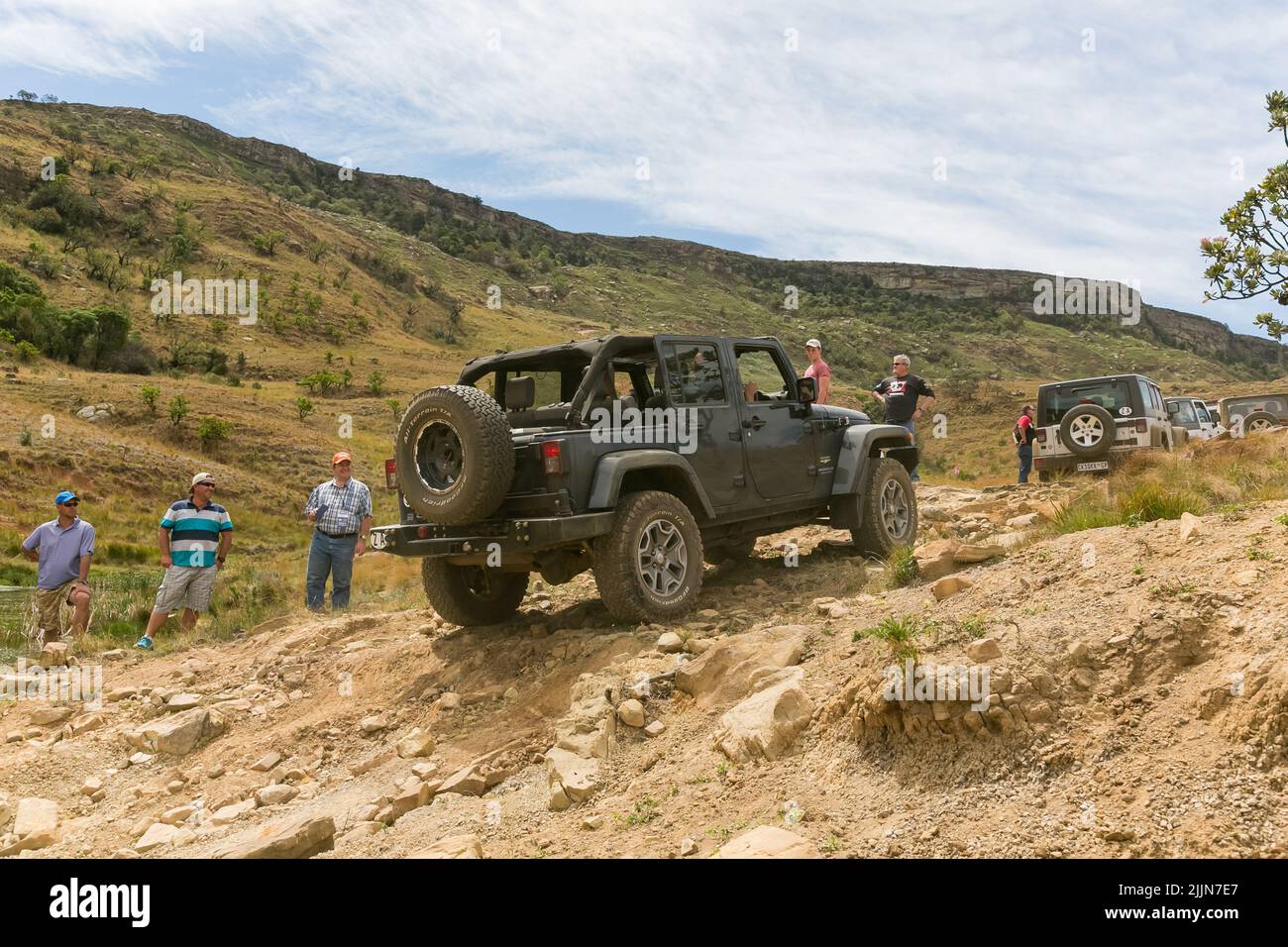The Jeep owners club in Drakensberg Mountains in Harrismith, South Africa Stock Photo