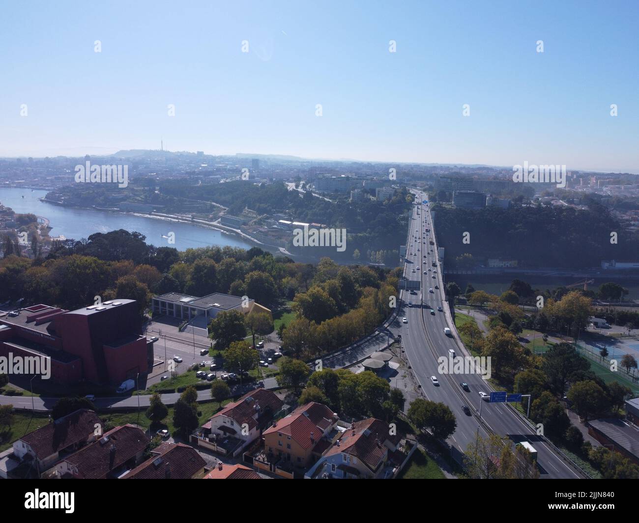An aerial view of the Arrabida Bridge River. Portugal Stock Photo