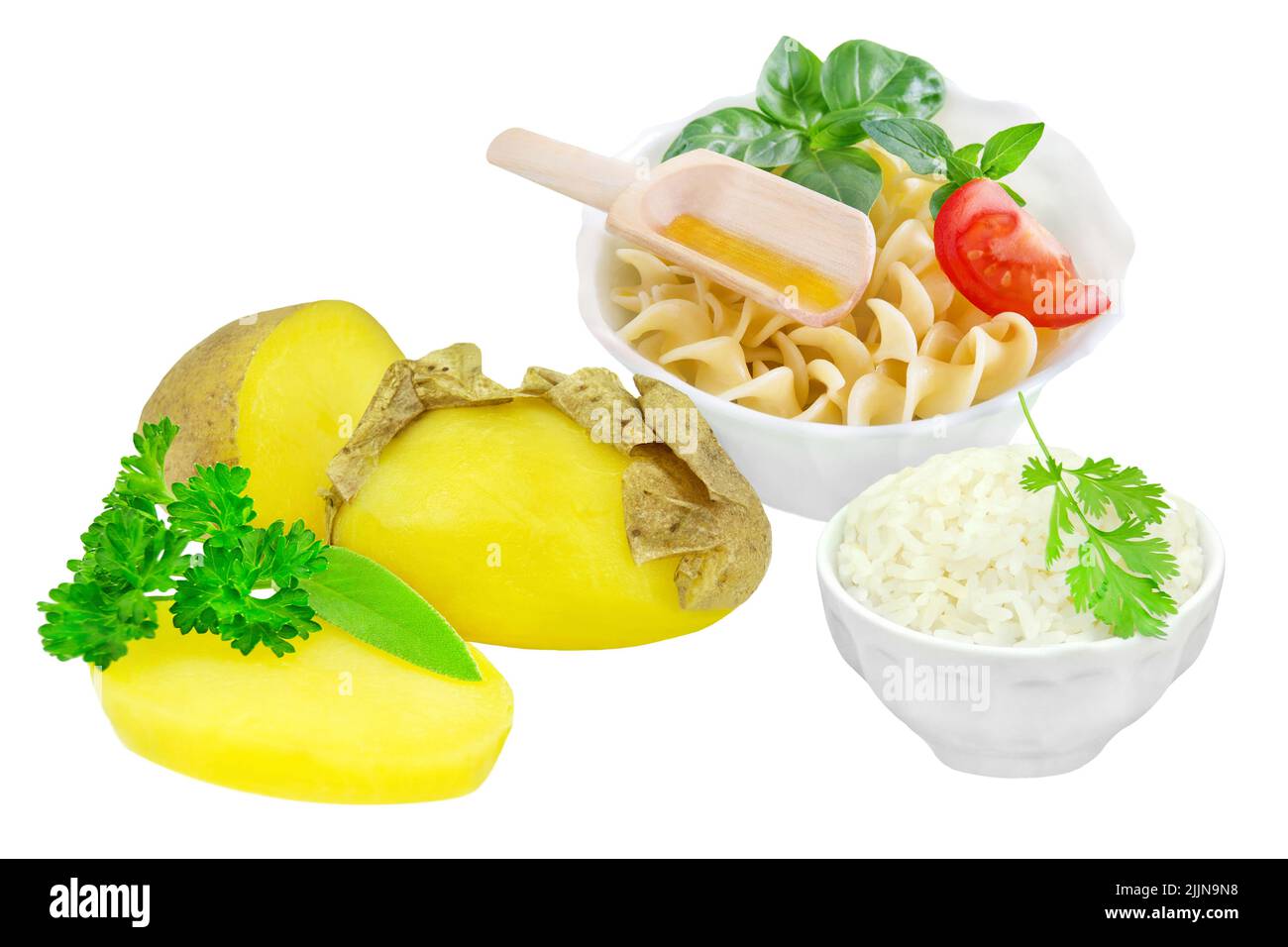 Cooked and cooled potatoes, rice and pasta with resistant starch