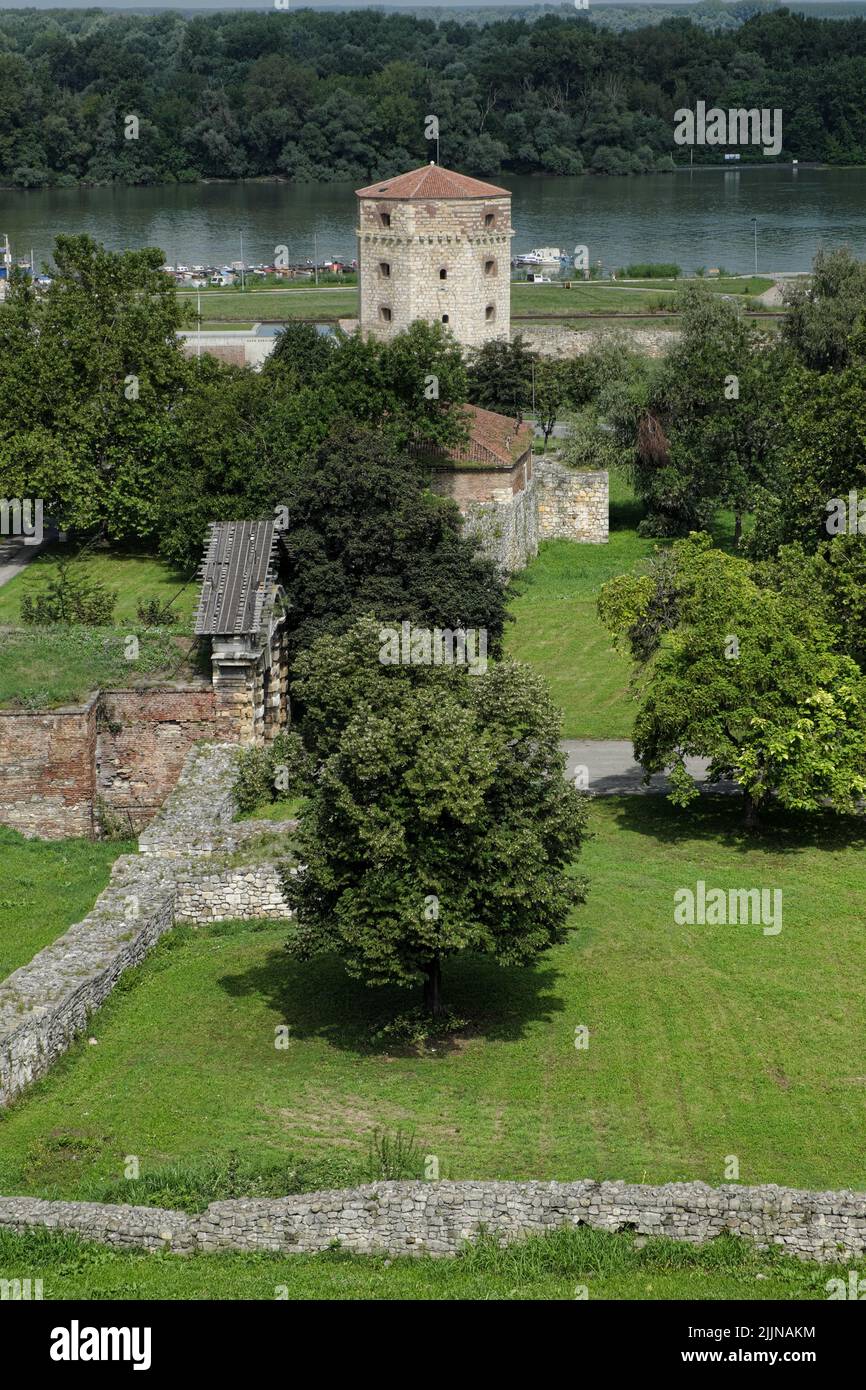 Nebojsa Tower is the only surviving medieval tower of the Belgrade Fortress by the Danube River, Serbia Stock Photo