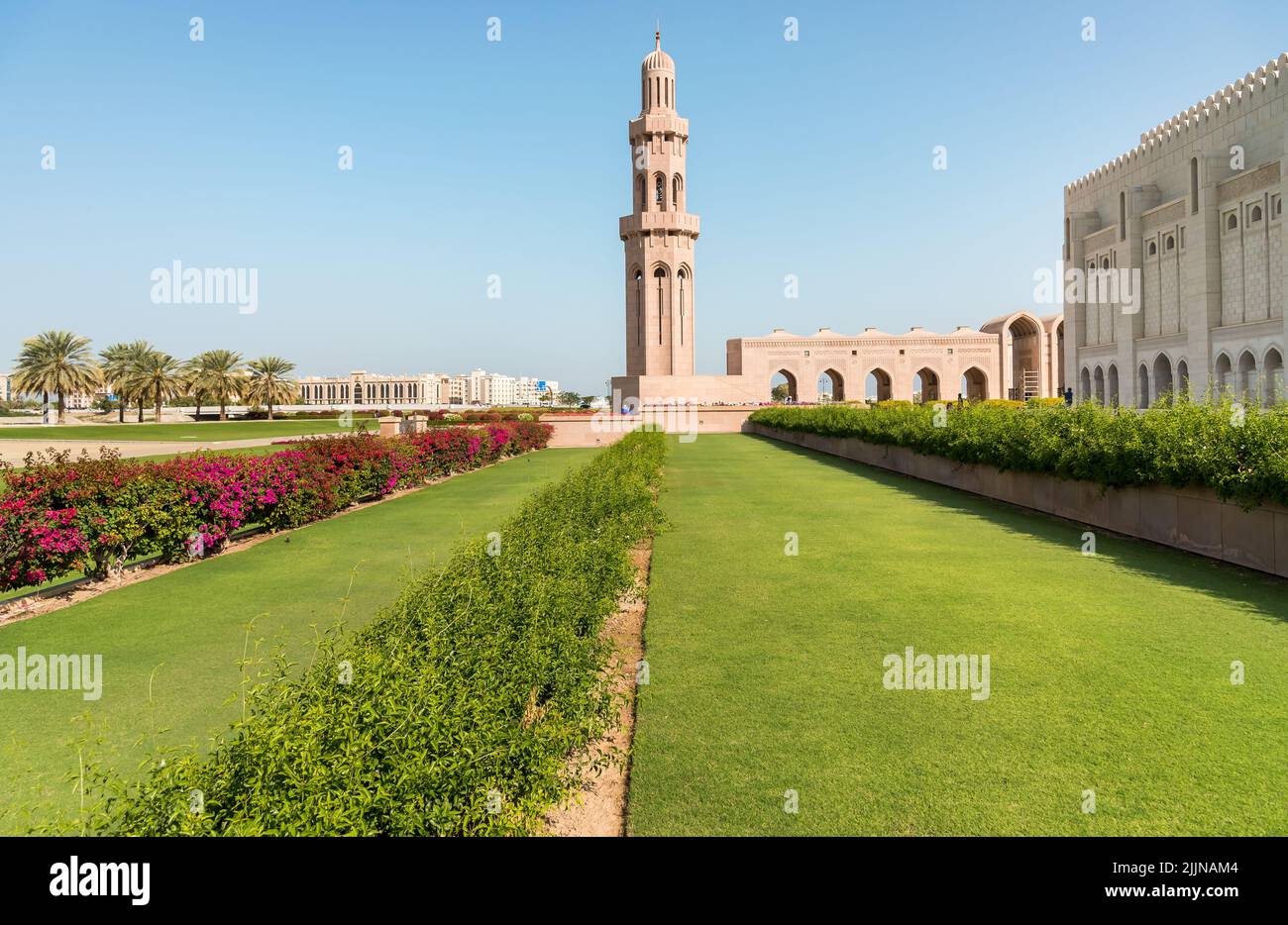 Minaret of the Sultan Qaboos Grand Mosque in Muscat, Oman, Middle East Stock Photo