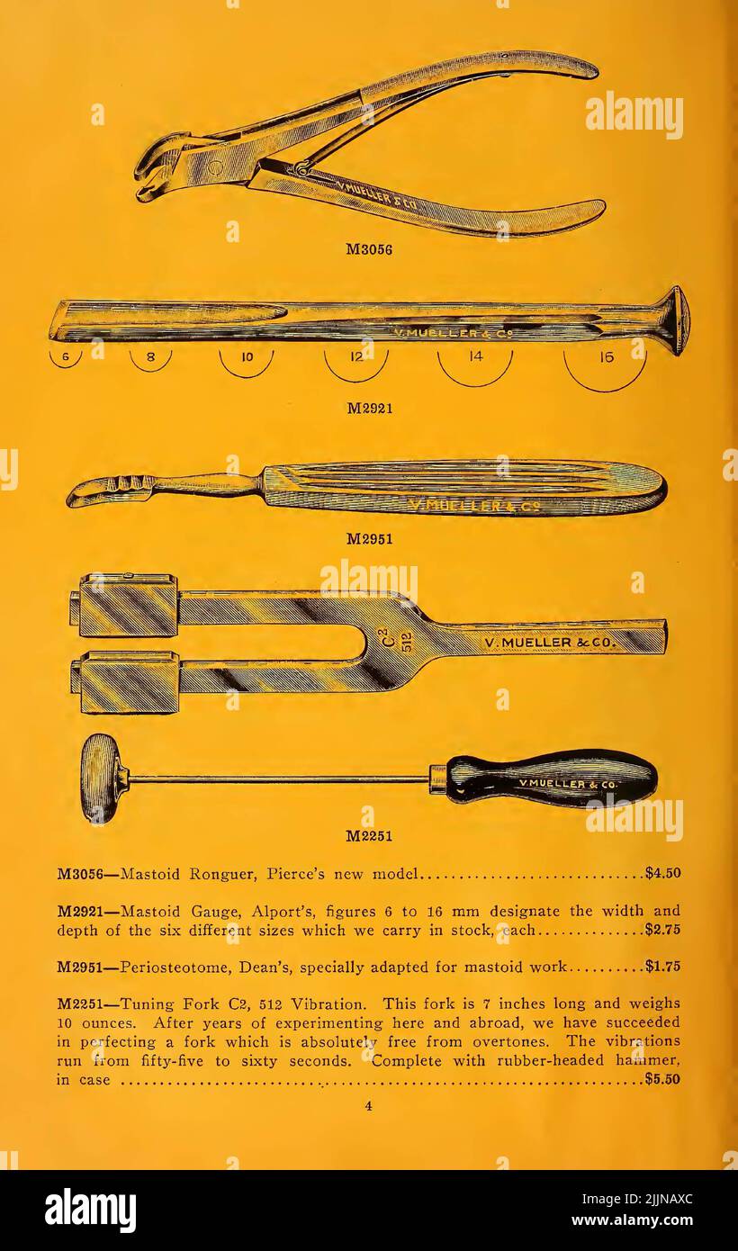 A yellow page from a 19th century medical catalog Stock Photo