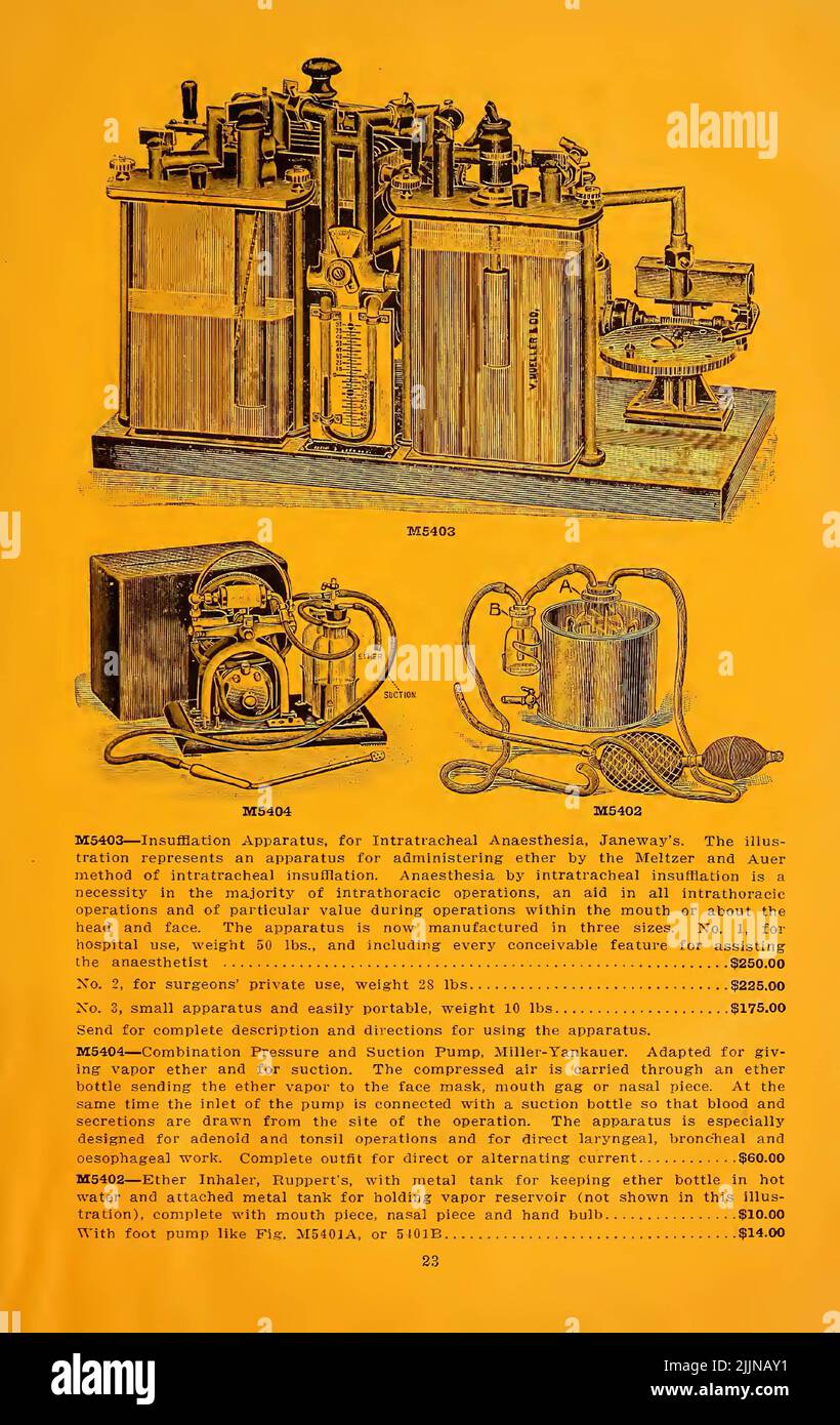 A yellow page from a 19th century medical catalog Stock Photo