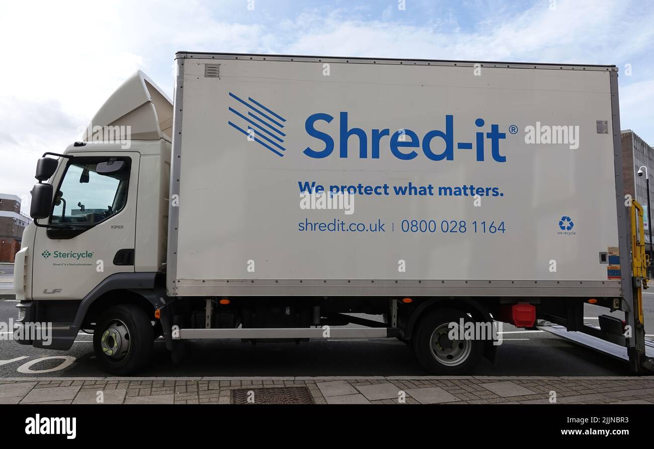 A Shred-it truck on the street in central Chelmsford, Essex, UK Stock Photo