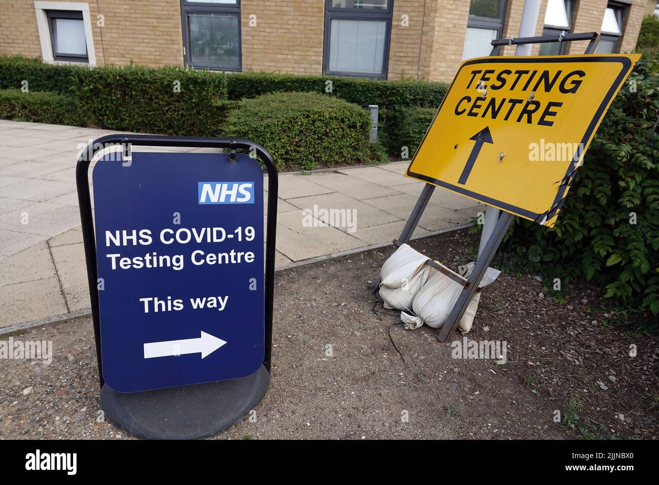 A selective of signboards for the NHS Covid -19 Testing Centre at Anglia Ruskin University Stock Photo