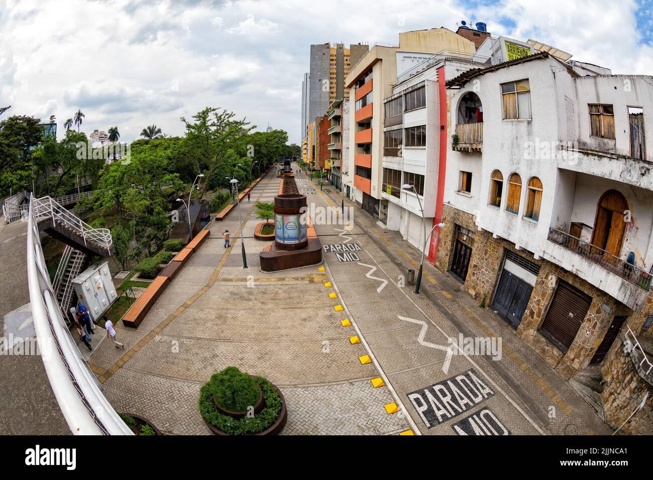 The Fisheye view of a bus lane in Cali, Colombia Stock Photo