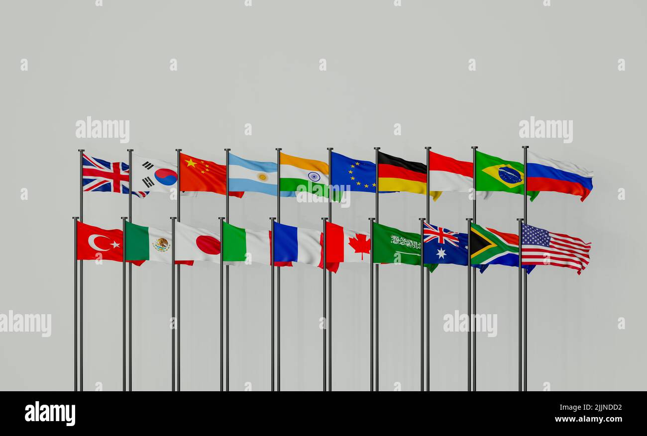 Flags G20 membership , Concept of the G20 summit or meeting, G20