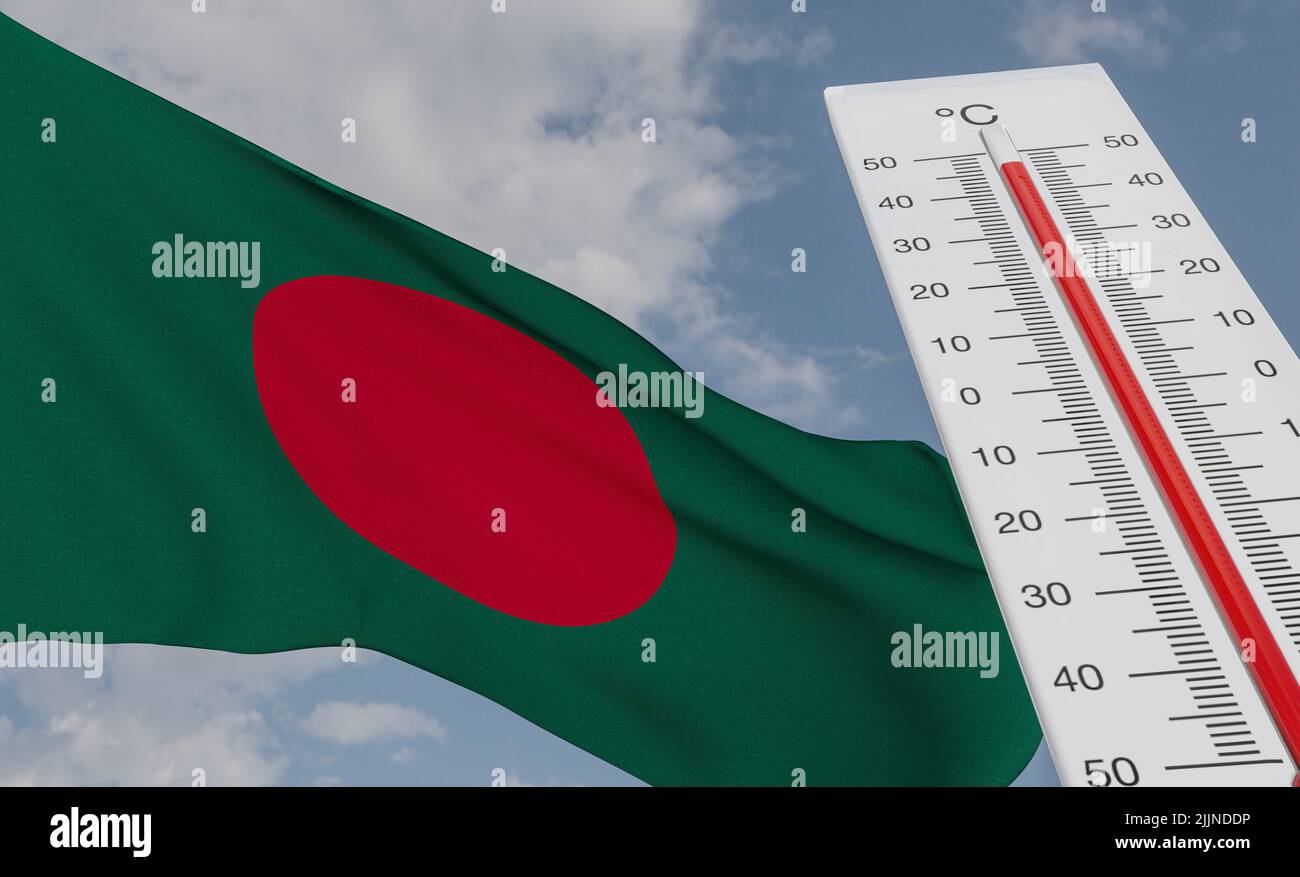 Heat wave in Bangladesh, Thermometer in front of flag Bangladesh and ...