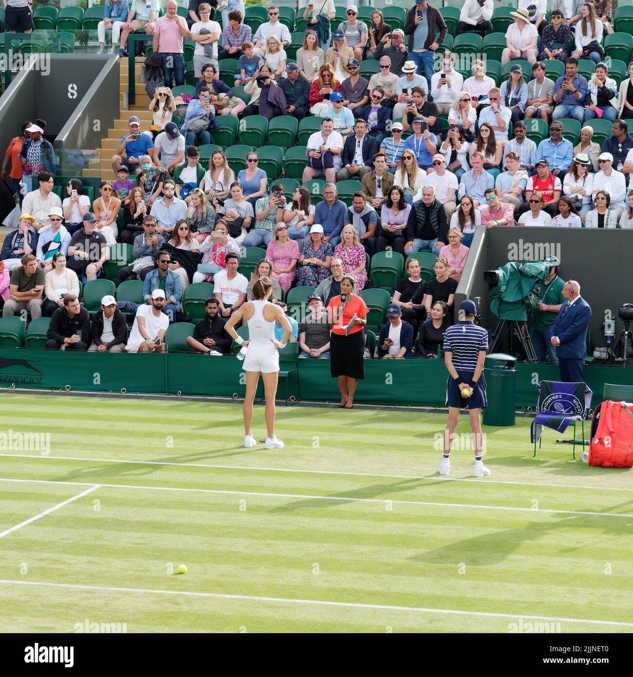 Wimbledon, Greater London, England, July 02 2022: Wimbledon Tennis Championship. Croatian Petra Martic being interviewed after winning her match. Stock Photo