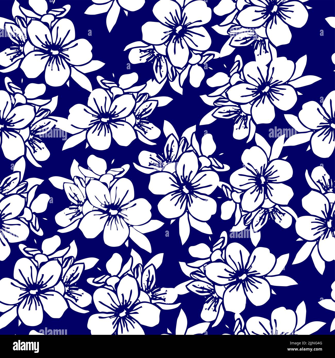 seamless floral pattern of white flowers on a dark blue background ...