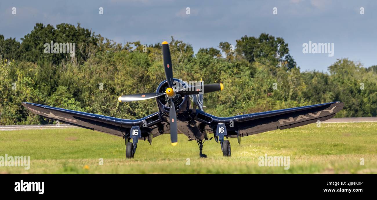 U.S. Navy Legacy Flight with F4U Corsair at Sanford Air Show Stock