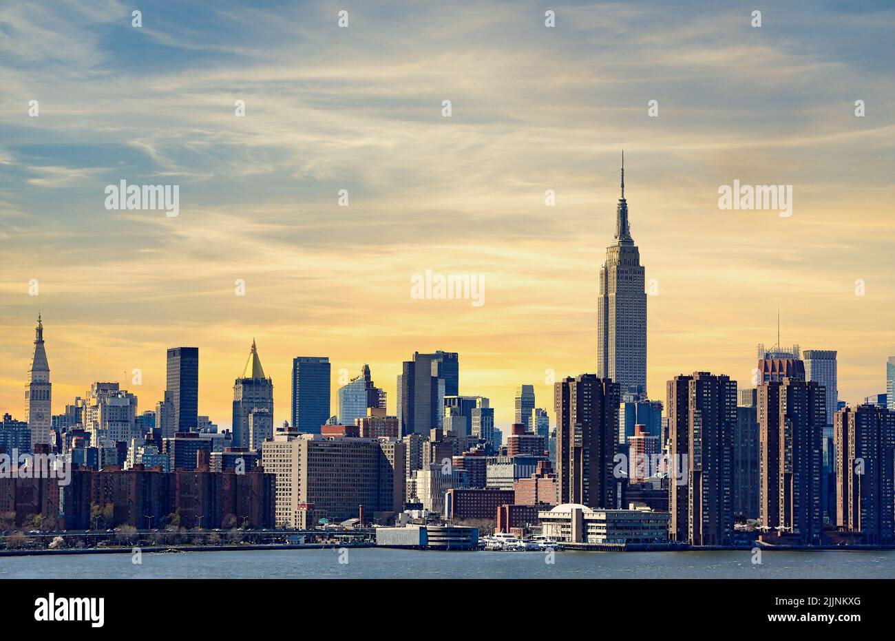 An aerial view of a stunning New York City skyline at sunset, New York ...