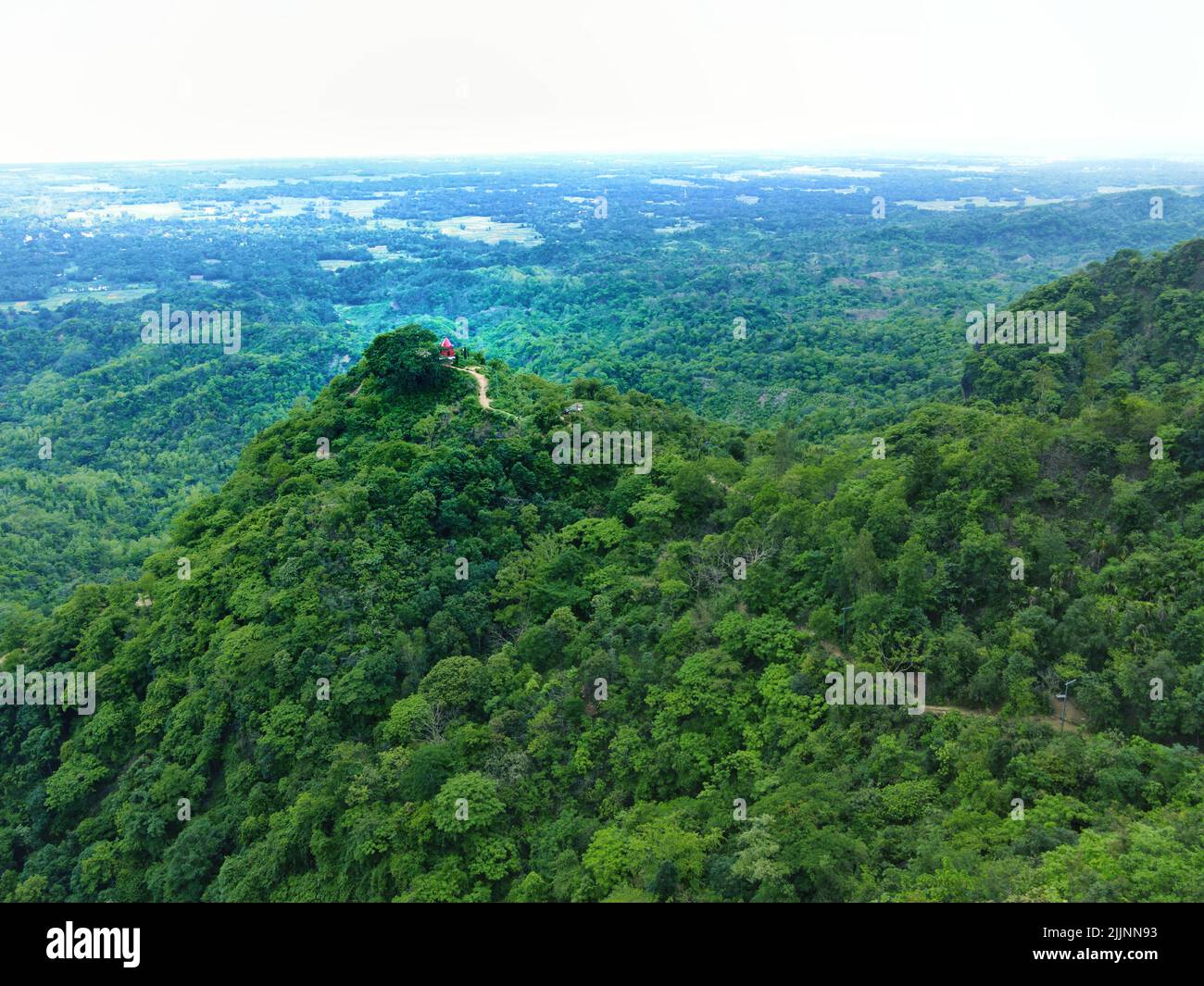 An aerial view of the green beautiful mountains in the countryside ...