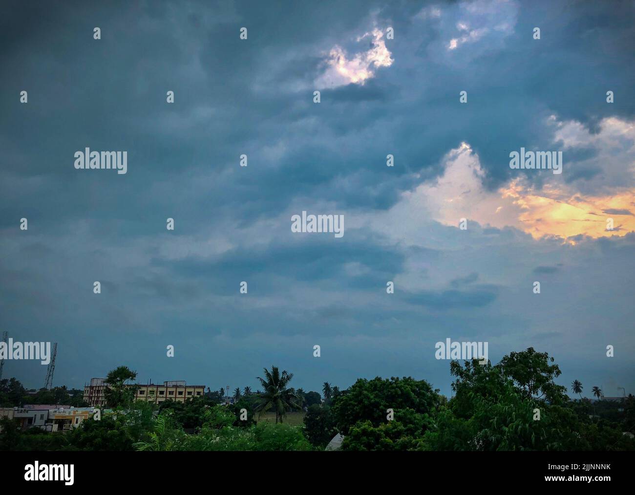A view of the town and the cloudy sky before the storm over it Stock ...