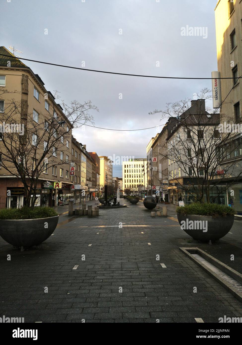 A vertical shot of the Central pedestrian zone in Muelheim an der Ruhr, Germany Stock Photo