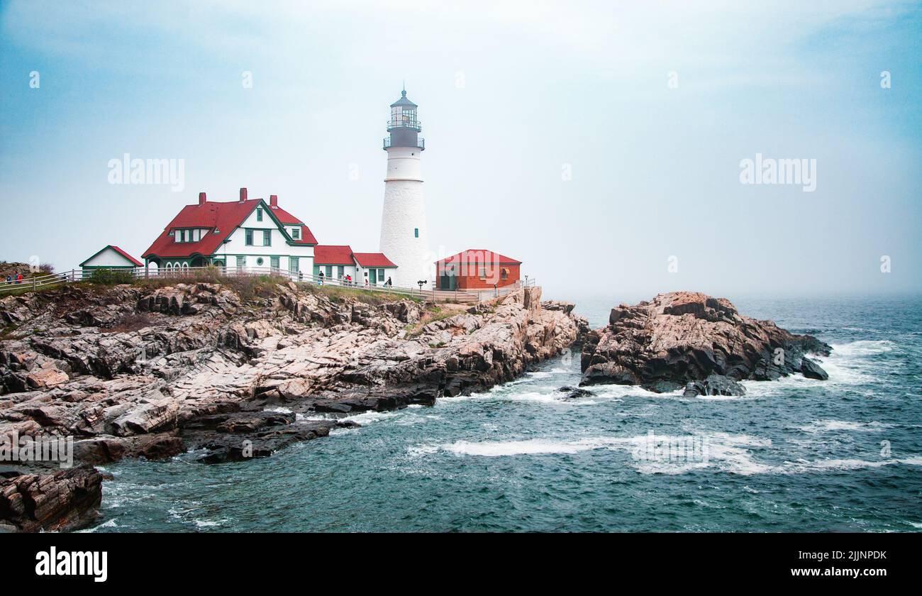 A view of the Cape Elizabeth Lighthouse in Maine Stock Photo Alamy