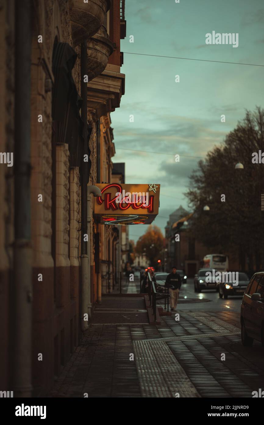 A beautiful view of a street and Swedish cinema building in Orebro, Sweden Stock Photo