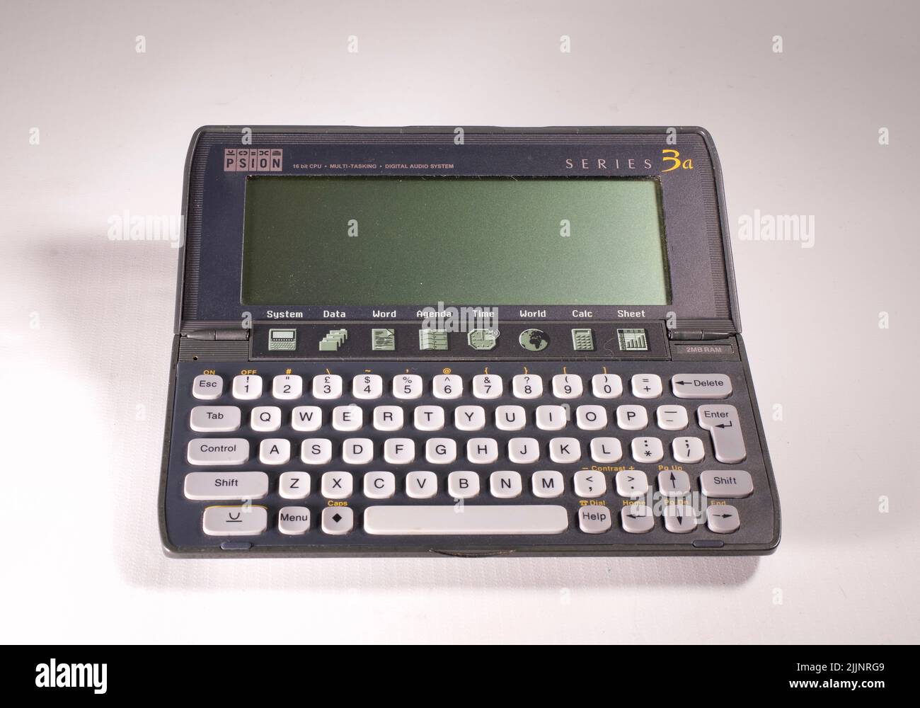 A closeup shot of the Psion 3a PDA, Palmtop computer isolated on a white background Stock Photo