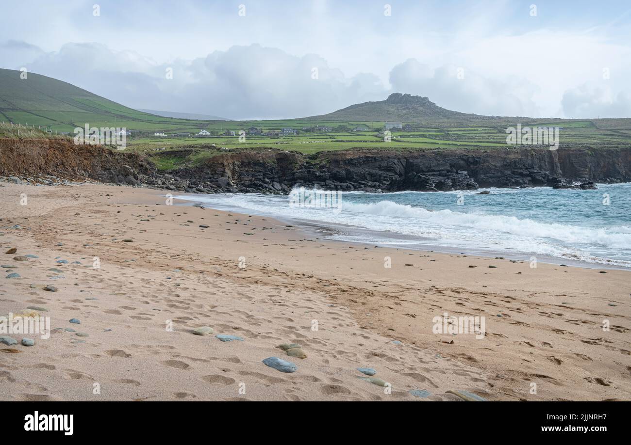 Looking South on Clogher Strand Beach in County Kerry, Ireland Stock Photo