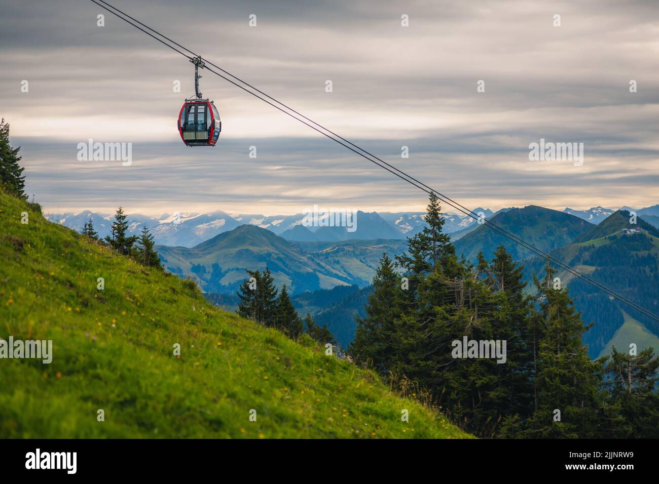 An aerial lift in the hills above the gorge with a mesmerizing view Stock Photo