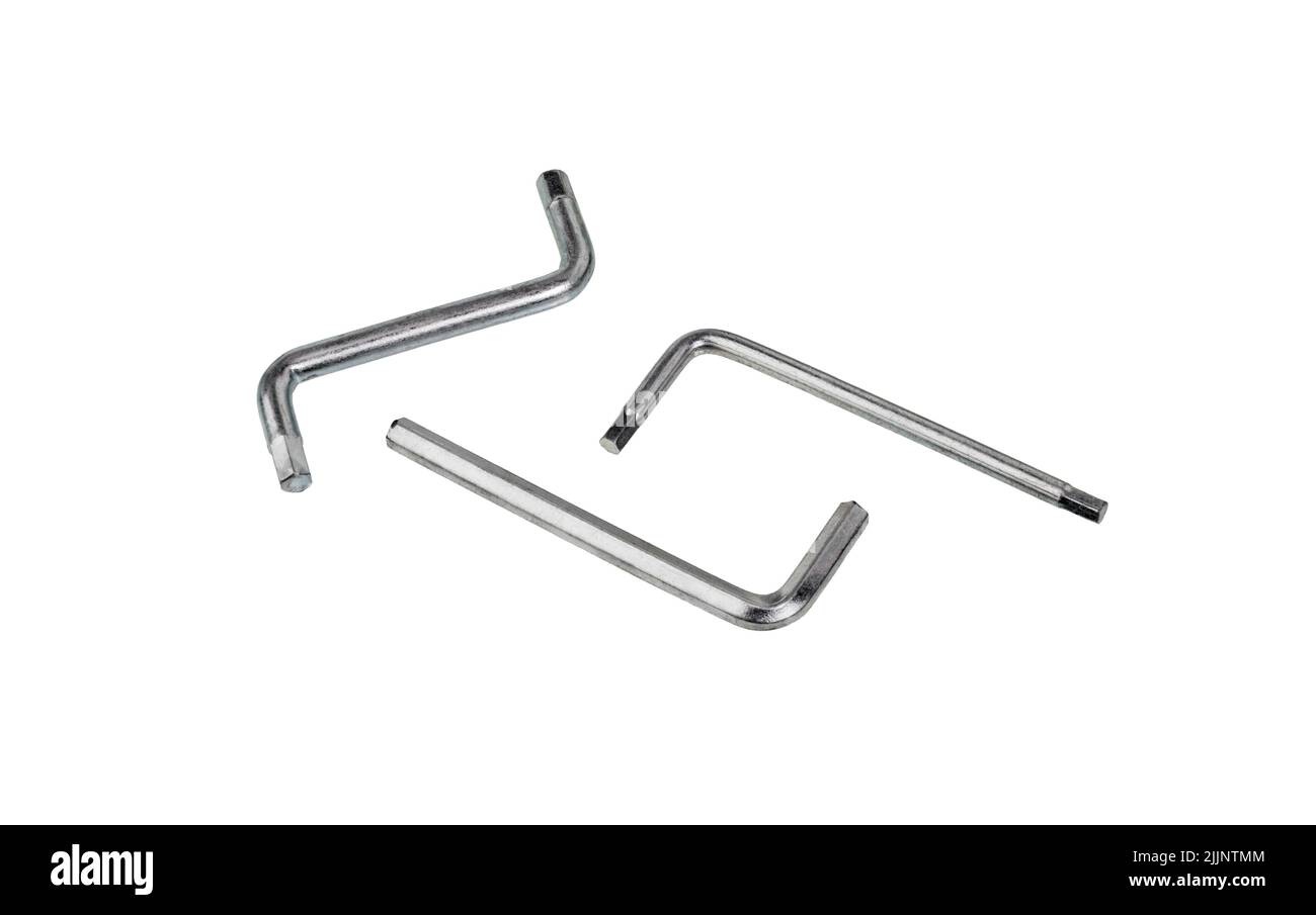 Hexagon keys. Set of allen wrench key of different sizes on a white