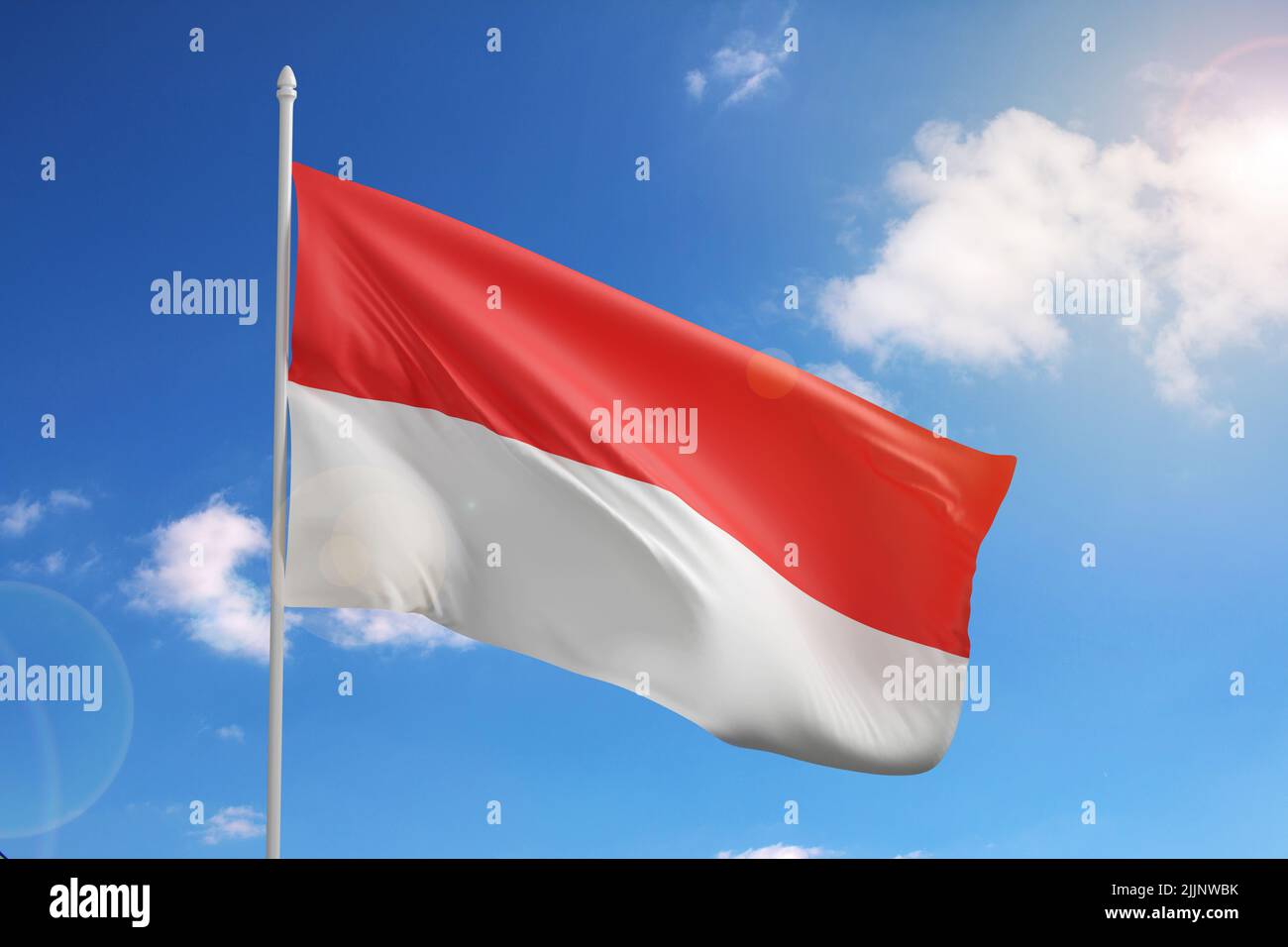 Flag of Indonesia on blue sky. 3d illustration. Stock Photo