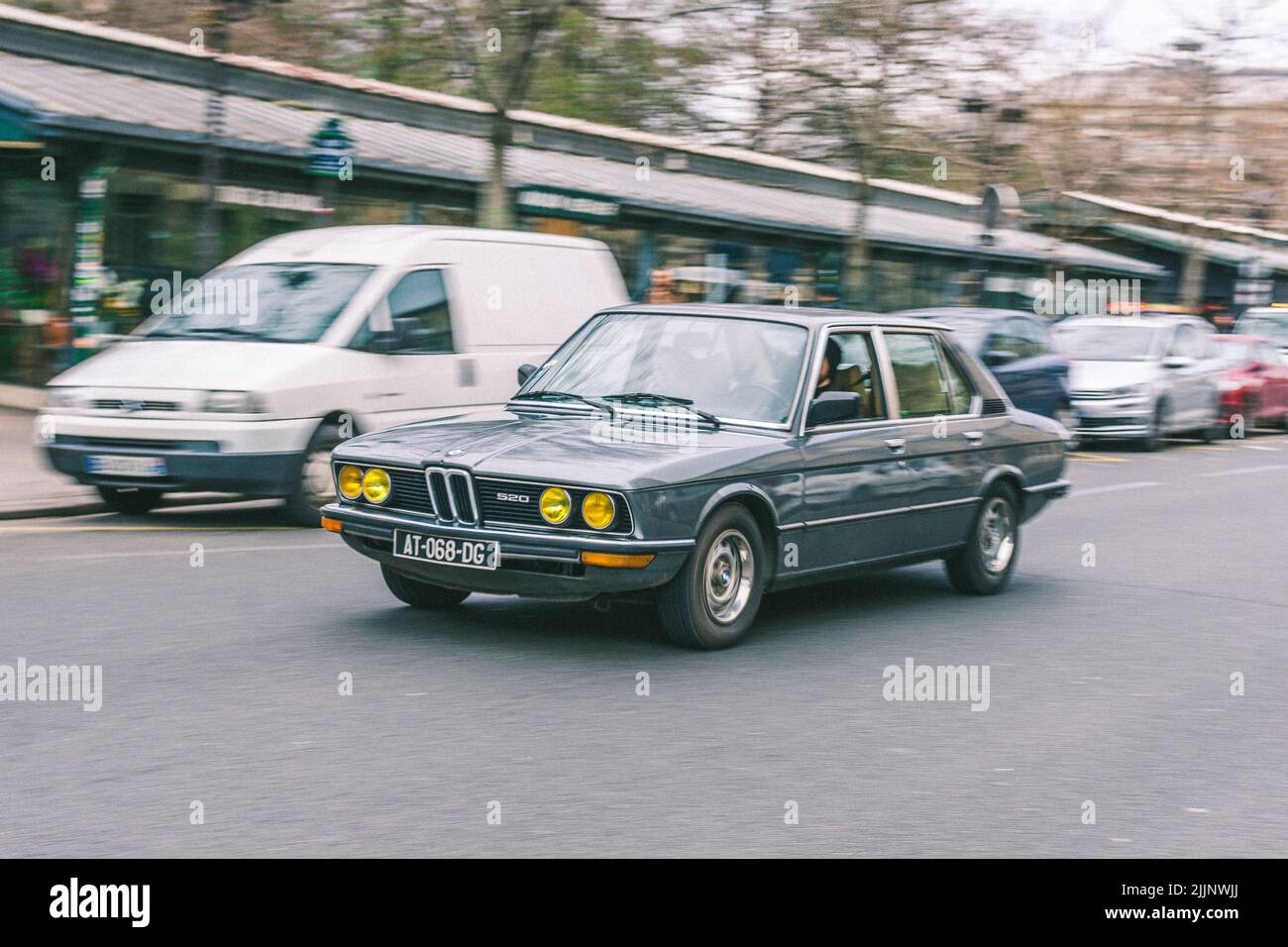 Classic BMW E28 520 5 series on the city streets Stock Photo