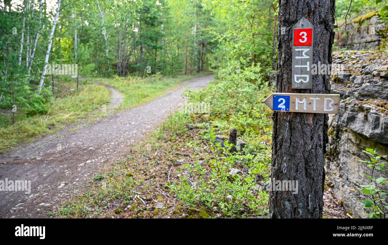 trail through forest in Kumla Sweden July Stock Photo