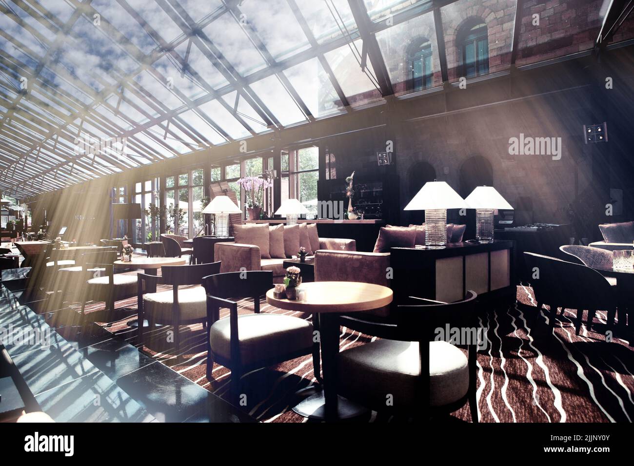 inside view of the restaurant area in Hyatt Regency Mainz hotel ...