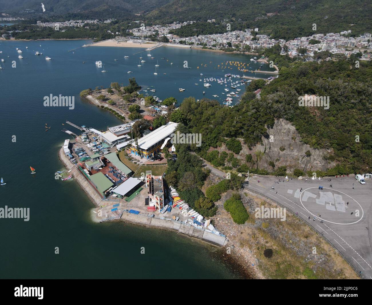 An aerial view of the Plover Cove reservoir in Hong Kong Stock Photo