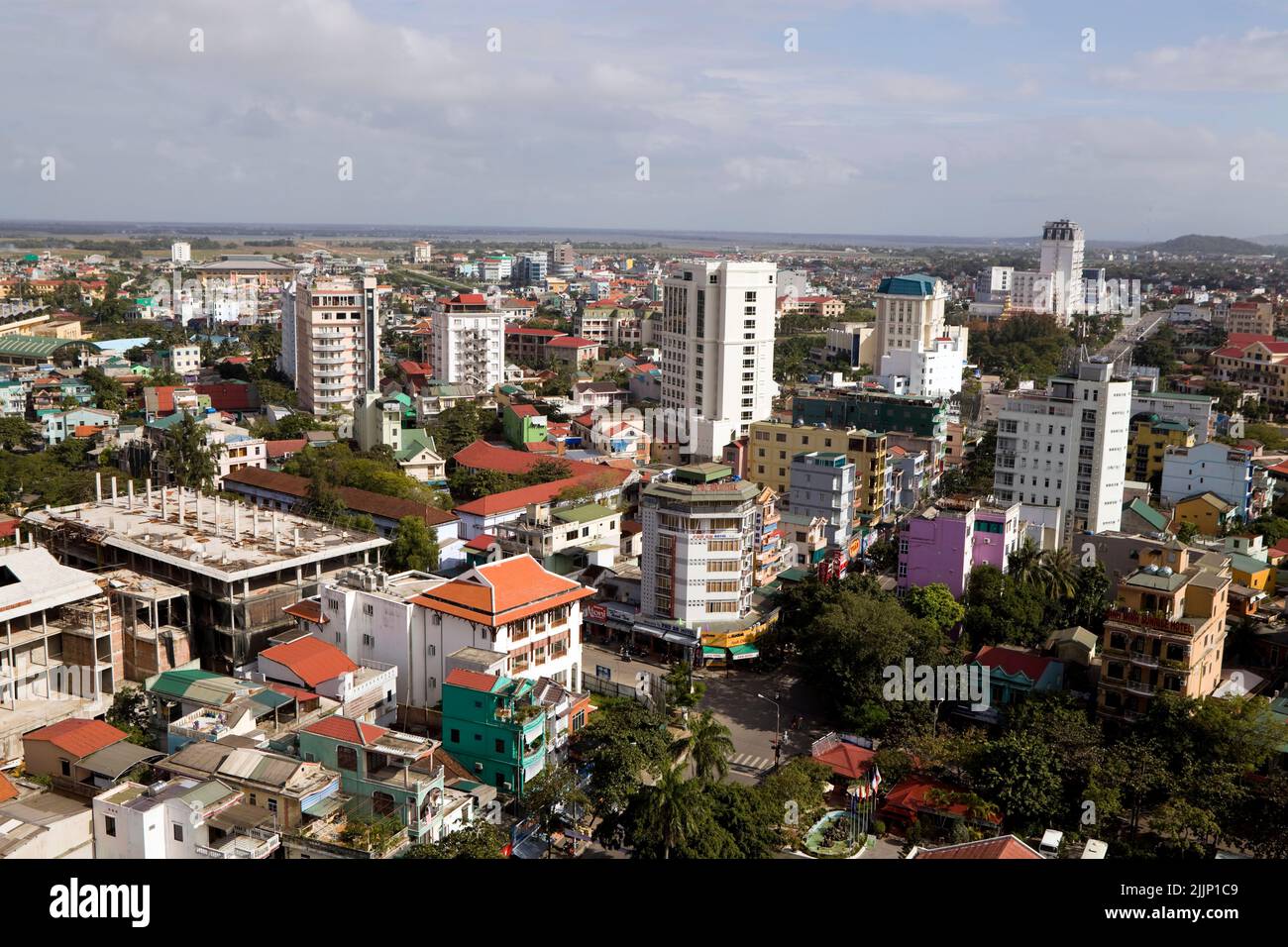 Hue, Vietnam - December 14, 2012: High angle view of the downtown skyline of Hue, Thua Thien – Hue province, Vietnam. Stock Photo