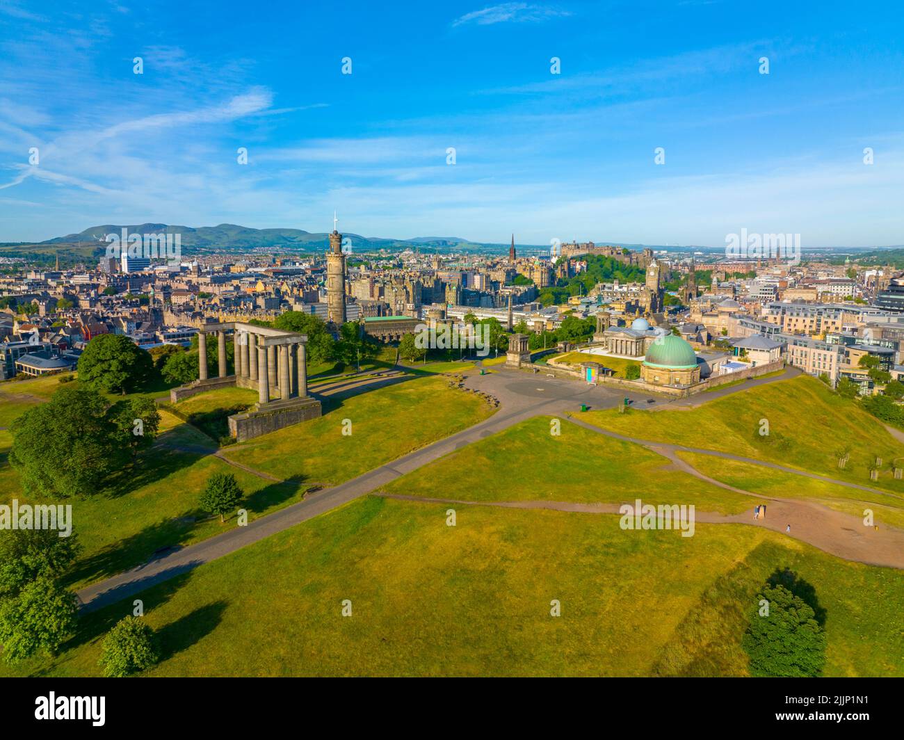 National Monument, Nelson Monument and City Observatory aerial view on