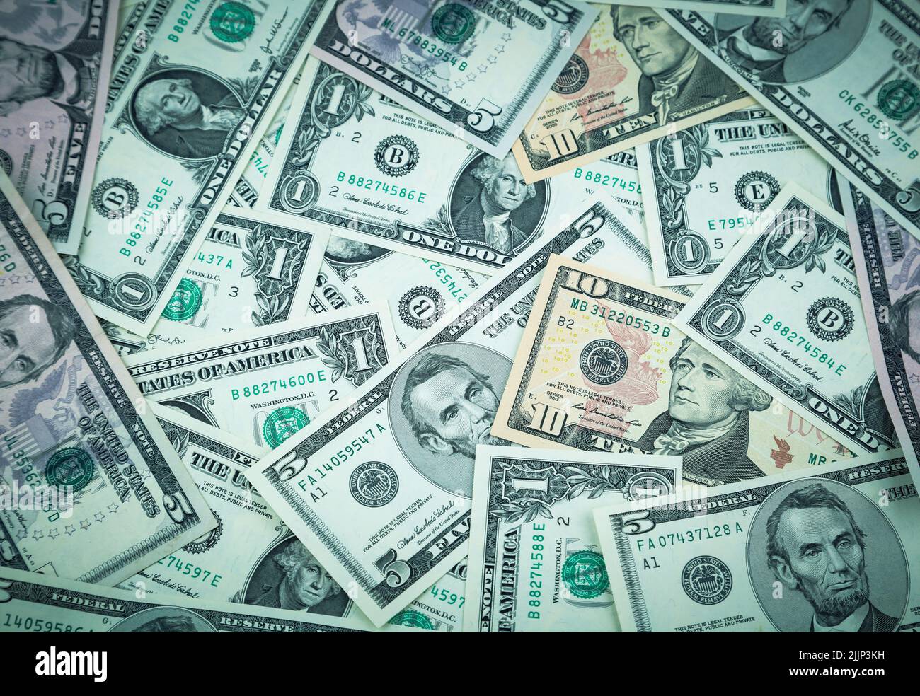 Close-up of assorted American banknotes Stock Photo