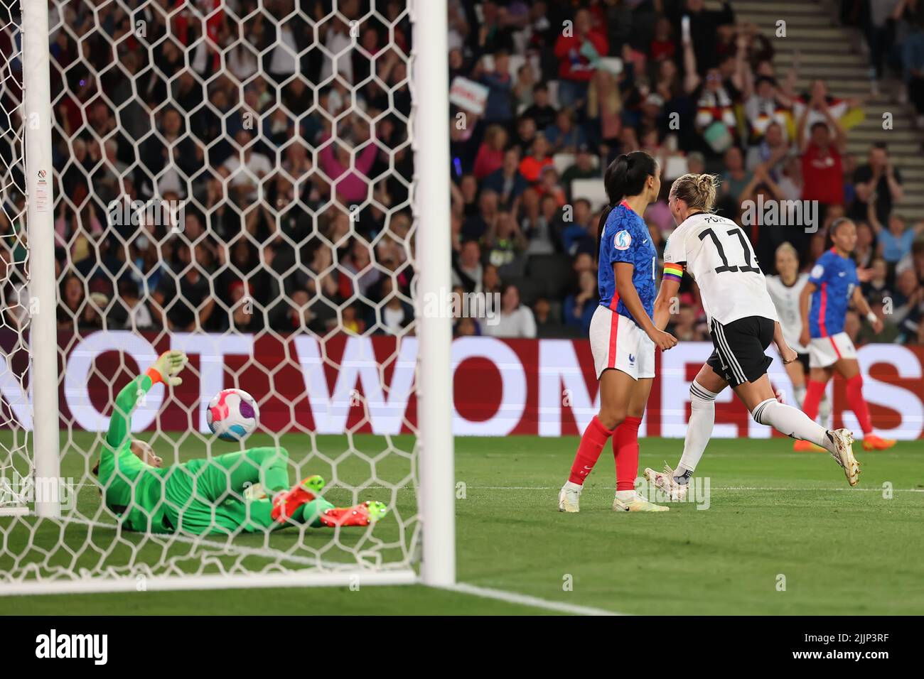 27th July 2022; Stadium MK, Milton Keynes, Bucks, England: Womens European International football tournament, semi-final; France versus Germany: Alexandra Popp of Germany celebrates after she scores her second for 1-2 in the 76th minuteCredit: Action Plus Sports Images/Alamy Live News Stock Photo