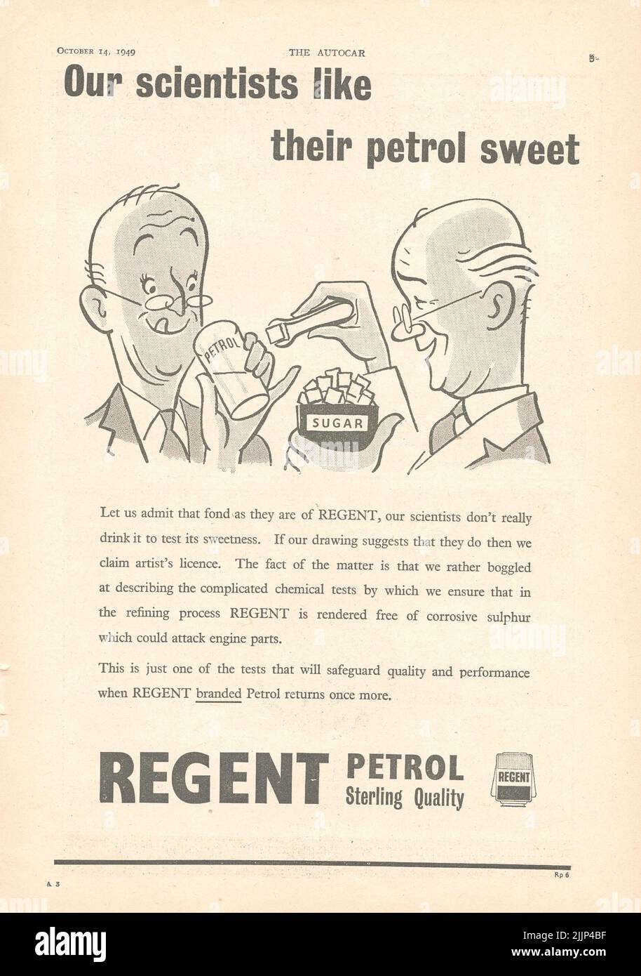 Regent Petrol Sterling Quality old vintage advertisement from a UK car magazine Stock Photo