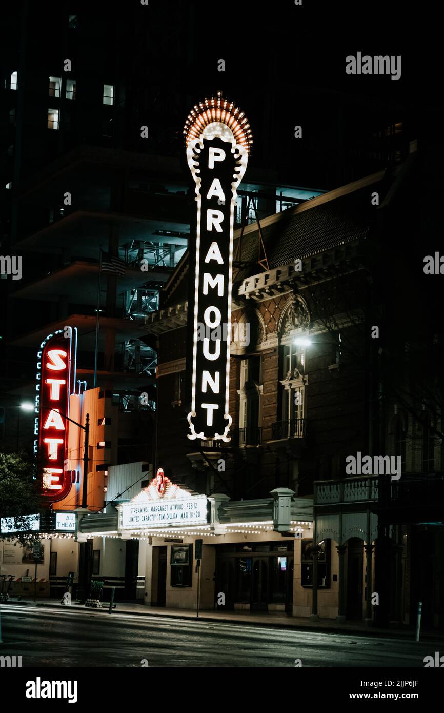 A beautiful exterior shot of the paramount theater Austin texas at
