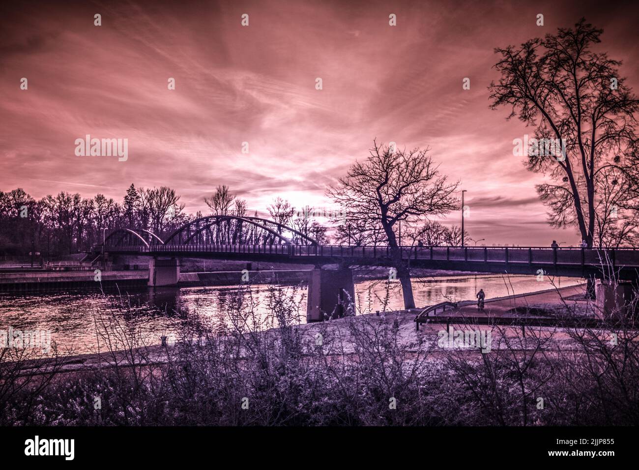 A Opole, Irena Sendler bridge during sunset Stock Photo