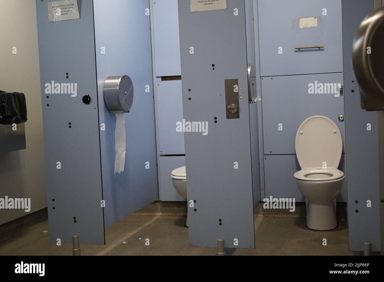 Empty public toilet blocks, cubicles Stock Photo Alamy