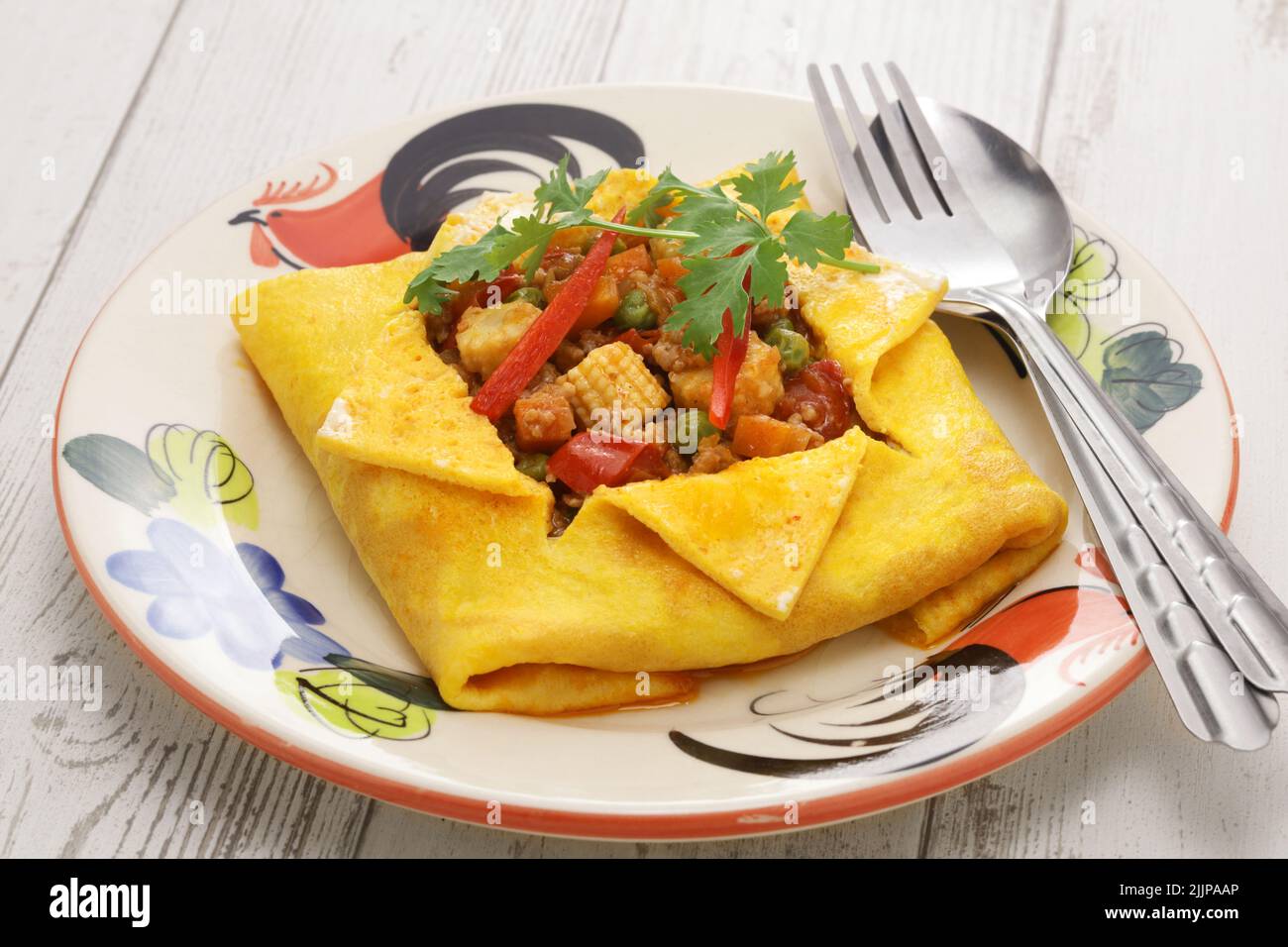 Thai stuffed omelet ( Kai Yat Sai ) Stock Photo