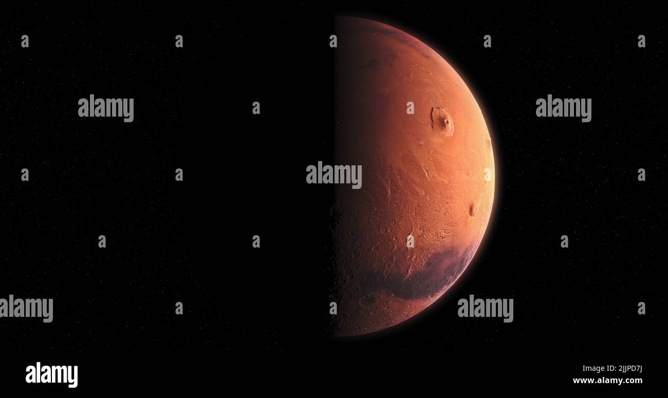 A beautiful view of the phase of planet Mars isolated on black ...