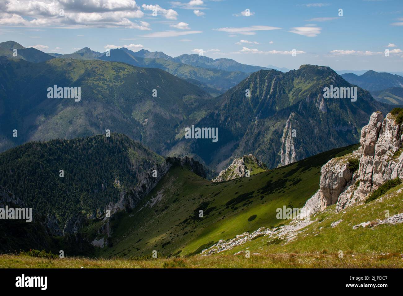 The view from a hiking trail towards Schronisko na Hali Ornak in Tatry mountains, Poland Stock Photo