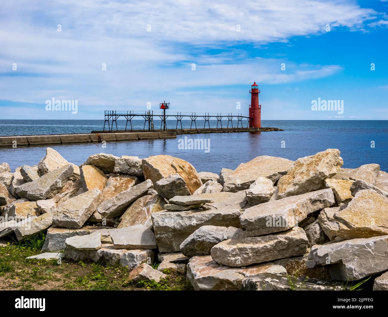 The Algoma Pierhead Lighthouse on Lake Michigan in Algoma Wisconsin USA Stock Photo