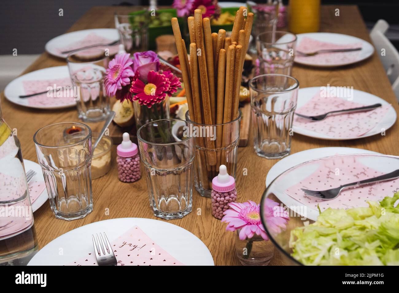 Pink Table set up baby shower table look ideas Stock Photo Alamy