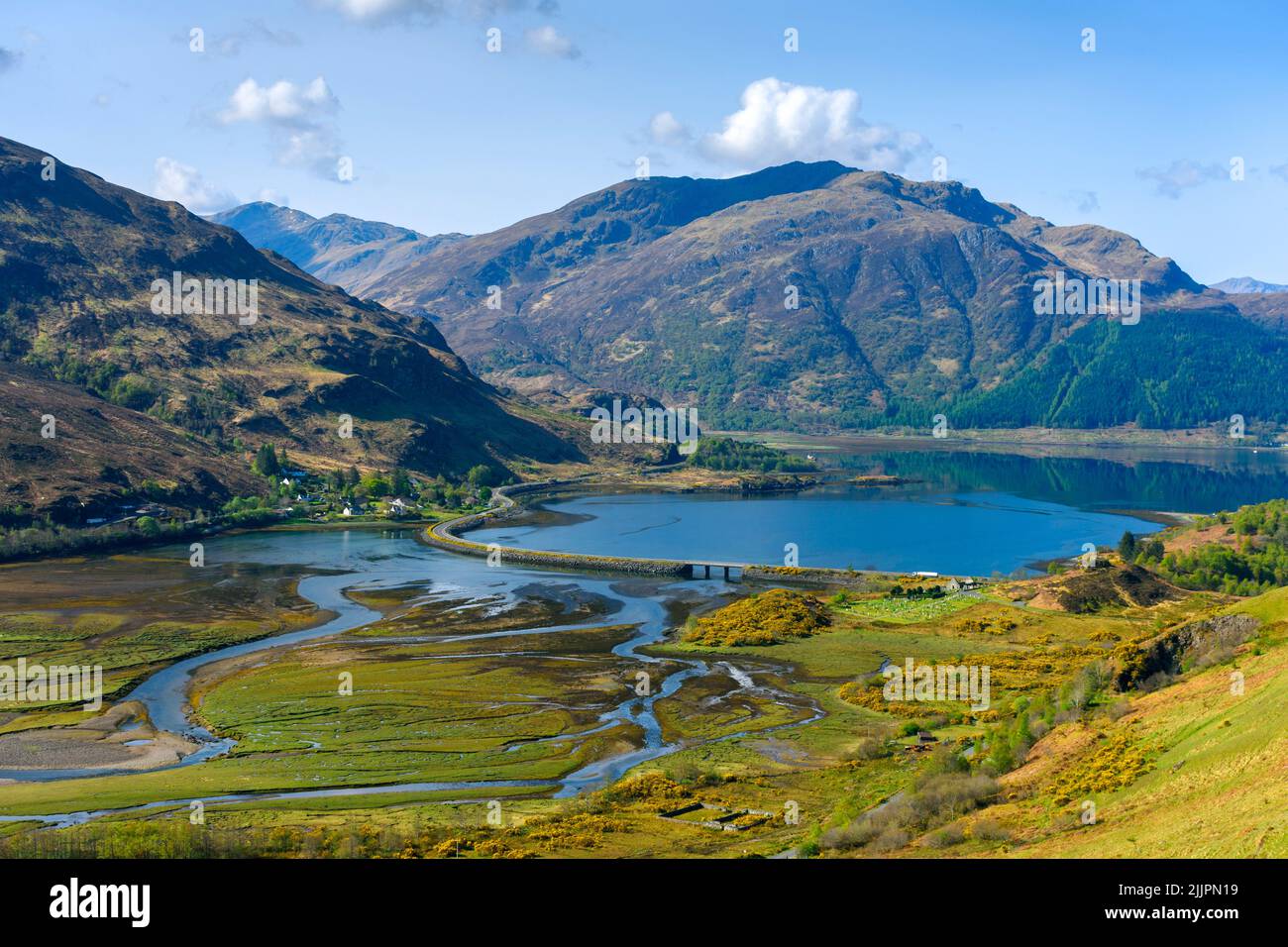 Sgùrr Mhic Bharraich over Loch Duich and the Morvich Causeway, from the slopes of Sgùrr an Airgid, Kintail, Highland Region, Scotland, UK Stock Photo