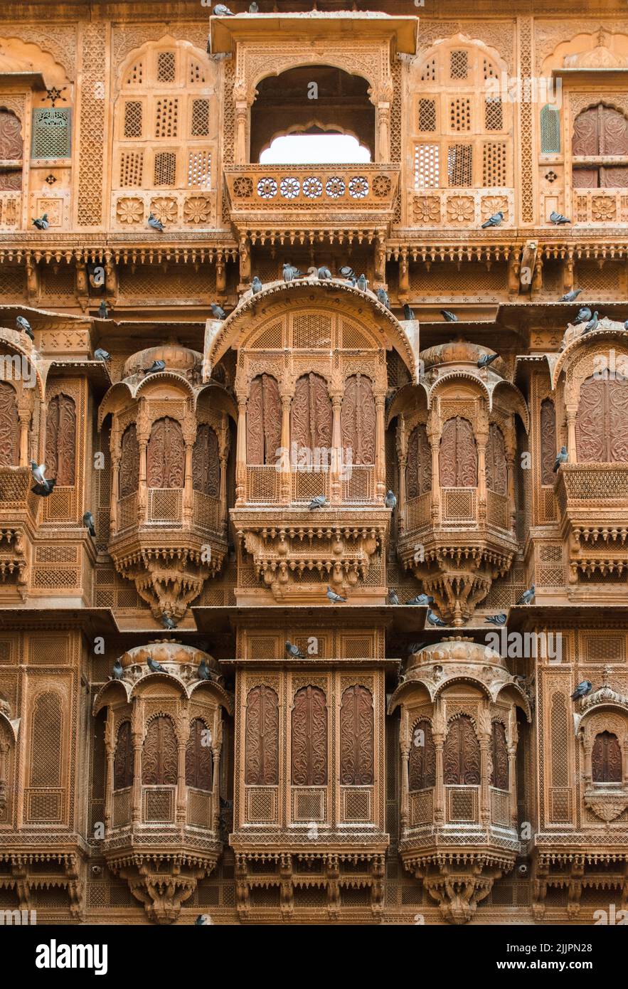 A vertical shot of an exterior of the Patwon Ki Haveli, Jaisalmer, Rajasthan, India Stock Photo