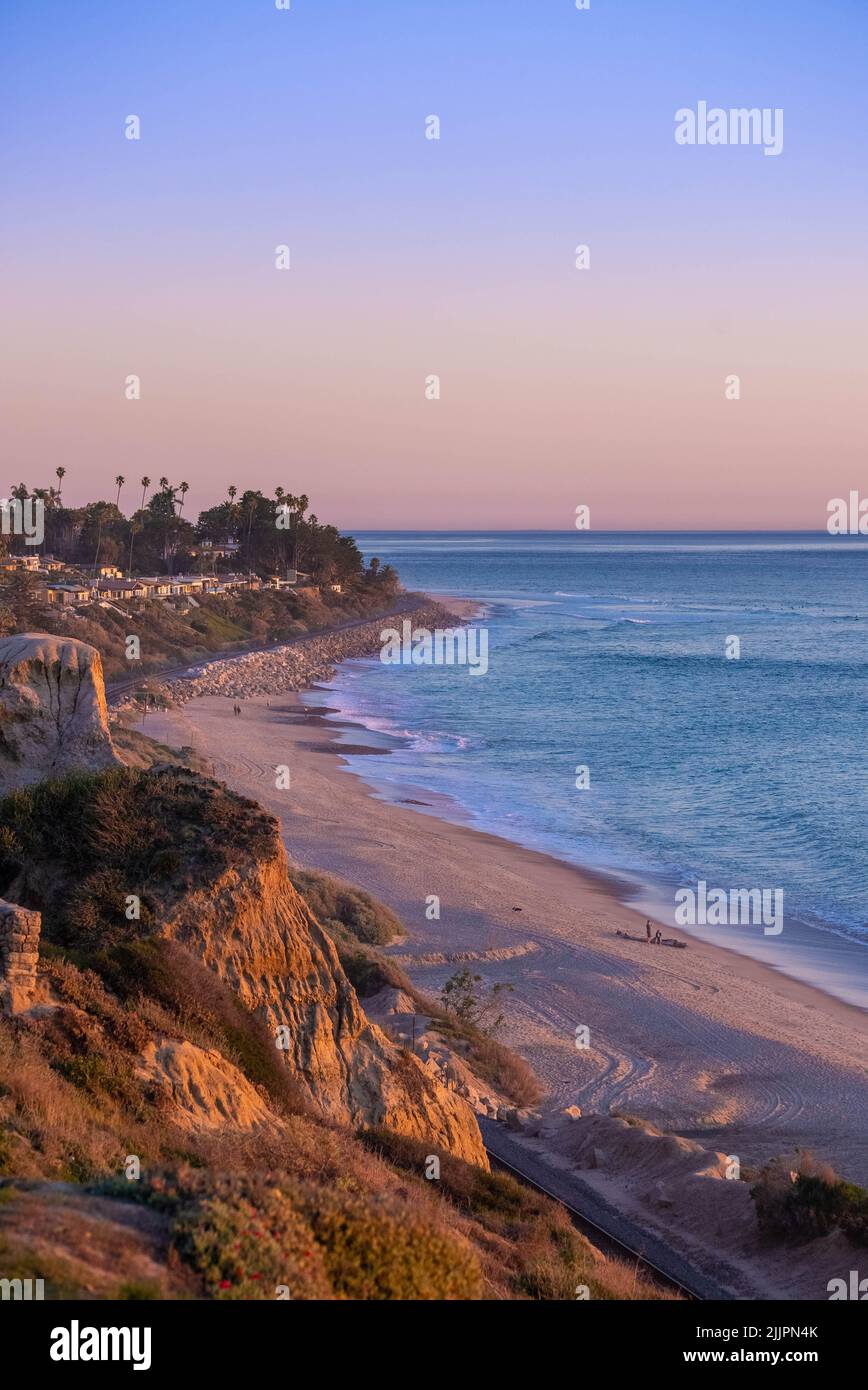 The sea waves foaming on the Trestles Beach from San Clemente beach at